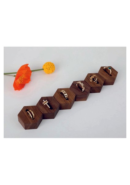 Yüzük Sergileme Standı, Ahşap Takı Sergileme Podyumu, Takı Düzenleyici Stand, Altıgen Set 1 (6 Adet) modelleri