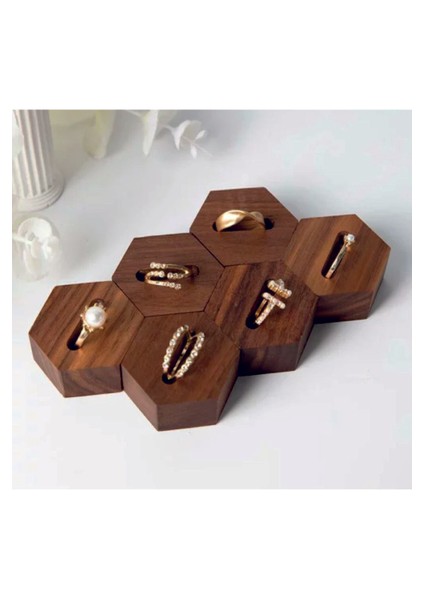 Yüzük Sergileme Standı, Ahşap Takı Sergileme Podyumu, Takı Düzenleyici Stand, Altıgen Set 1 (6 Adet)