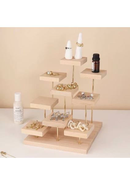 Ahşap Takı Sergileme Standı, 9 Katmanlı Teşhir Podyumu, Küpe Yüzük Sergi Standı