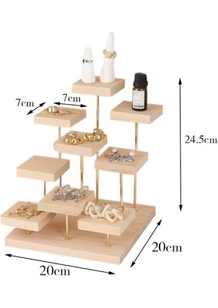 Ahşap Takı Sergileme Standı, 9 Katmanlı Teşhir Podyumu, Küpe Yüzük Sergi Standı modelleri