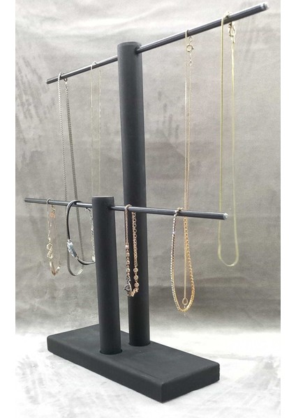 Ahşap - Siyah Kaplama Çelik Takı Standı Takı Düzenleyici Takı Organizeri 2 Kademeli fiyatları