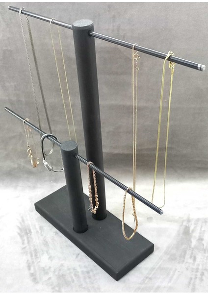 Ahşap - Siyah Kaplama Çelik Takı Standı Takı Düzenleyici Takı Organizeri 2 Kademeli fırsatları