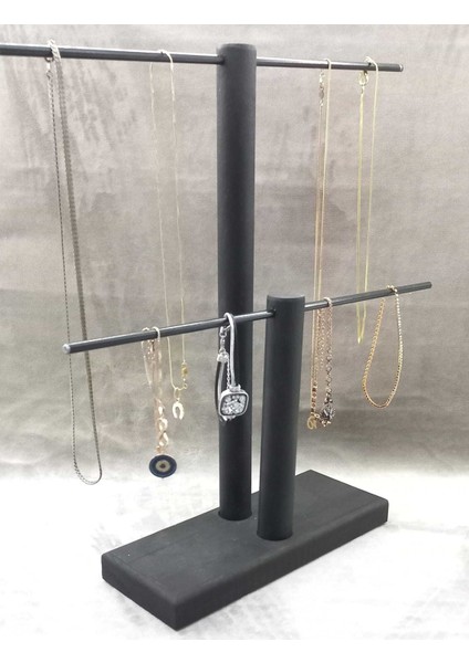 Ahşap - Siyah Kaplama Çelik Takı Standı Takı Düzenleyici Takı Organizeri 2 Kademeli indirimleri