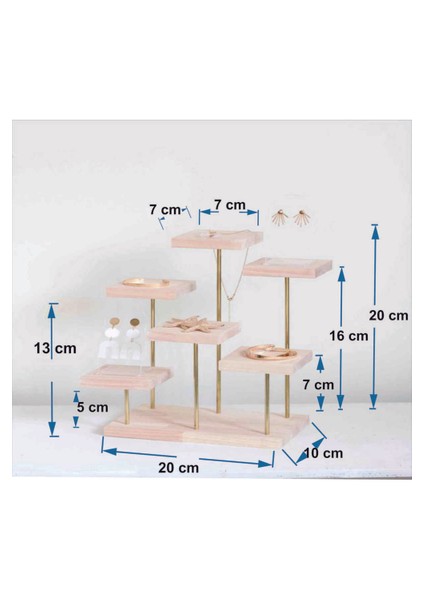 Ahşap Takı Sergileme Standı, 6 Katmanlı Teşhir Podyumu, Küpe Yüzük Sergi Standı fiyatları