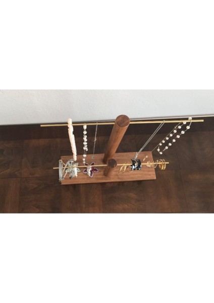 Ahşap - Gold Kaplama Çelik Takı Standı Takı Düzenleyici Takı Organizeri 2 Kademeli modelleri