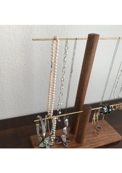 Ahşap - Gold Kaplama Çelik Takı Standı Takı Düzenleyici Takı Organizeri 2 Kademeli fırsatları