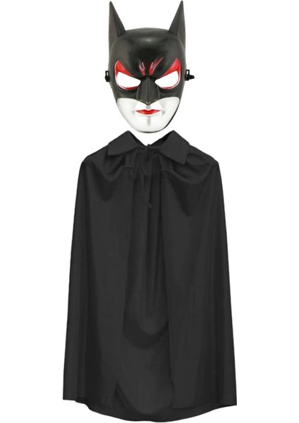 Bfs Batman Maskesi Cat Woman ve Batman Pelerini 90 cm Siyah Renk Set
