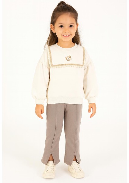 Kız Çocuk 2’li Takım – Dantel Detaylı Sweatshirt ve Yırtmaçlı Pantolon (5-8 Yaş) 10752