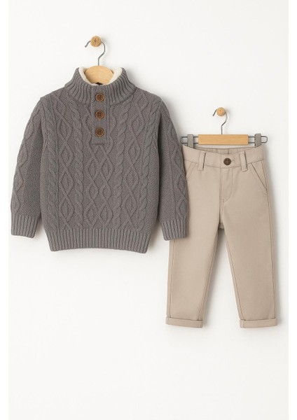 Erkek Çocuk Triko Kazak & Bej Pantolon 2’li Takım – 3610 G modelleri