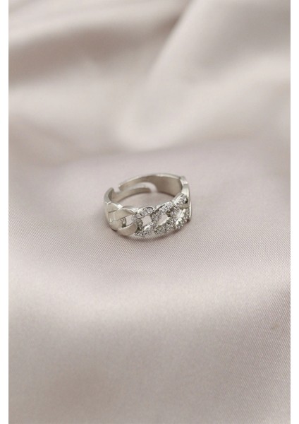 Bfs Gümüş Renk Metal Zincir Model Taşlı Kadın Yüzük