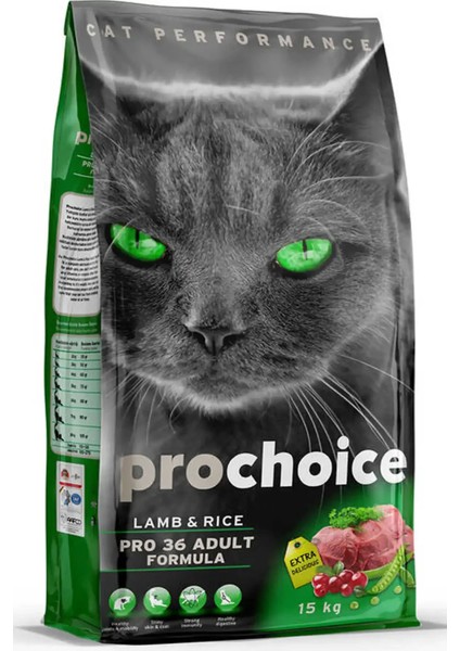 Prochoice Pro 36 Kuzu Eti ve Pirinçli Yetişkin Kedi Maması 15KG