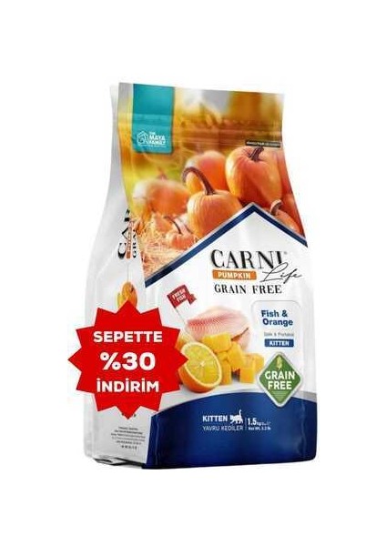 Carrni Life Pumpkin Tahılsız Balık ve Portakal Yavru Kedi Maması 1,5kg
