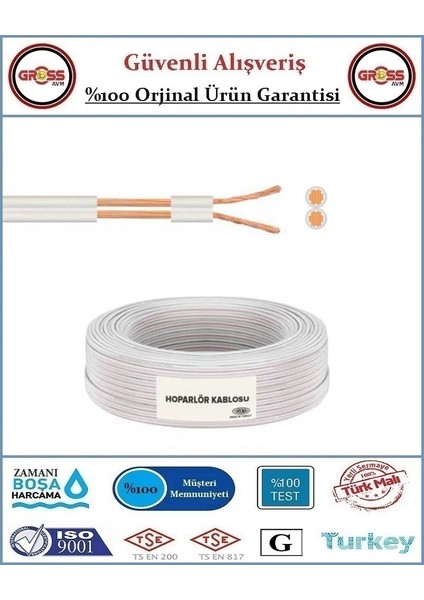 2x0,75 Bitişik Kordon Kablo - Hoparlör Tesisat Kablosu - 5 Metre