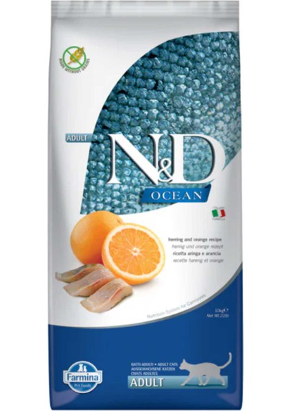 Nd Ocean Tahılsız Balıklı ve Portakallı Yetişkin Kedi Maması 10KG