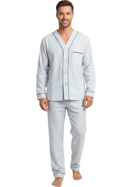 Erkek Pijama Takımı %100 Ipek Kumaş Klasik Model Cepli Rahat Tam Kalıp