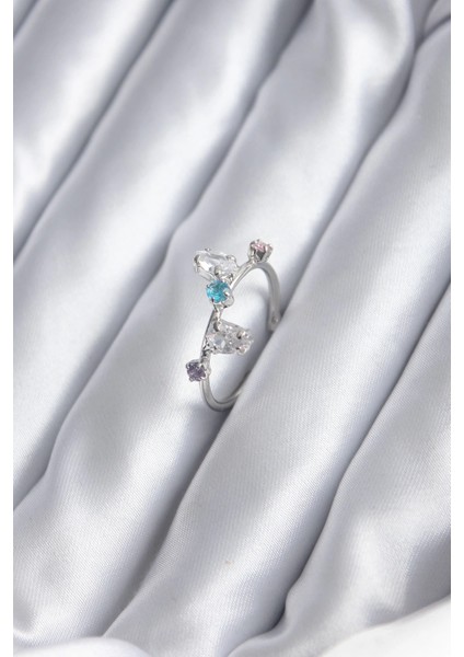 Bfs Gümüş Renk Renkli Zirkon Taşlı Kadın Yüzük