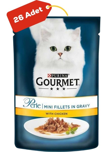 Gourmet Perle Parça Etli Izgara Tavuklu Yetişkin Kedi Konservesi 26X85GR 26LI