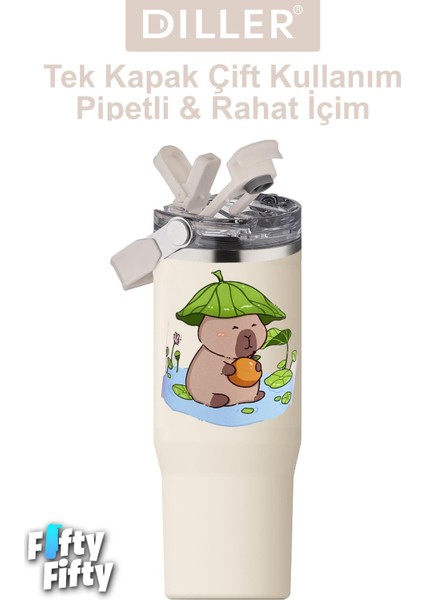 Dıller Tumbler 950 ml Tek Kapak Çift Kullanım Pipetli/pipetsiz Taşıma Kulplu Çelik TERMOS-FFDILLERD9358 fiyatları