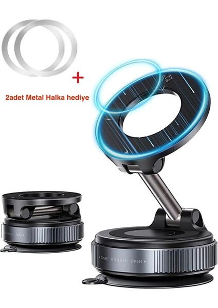 Araç Içi /her Yerde Kullanılabilen Magsafe Kilitli Vakum Telefon Tutucu 360° + 2ADET Metal Halka