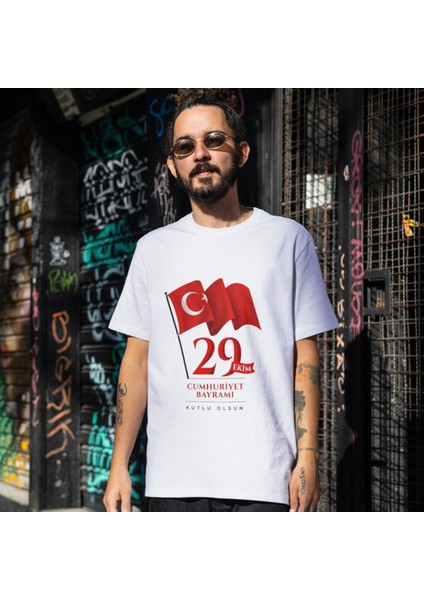 29 Ekim Cumhuriyet Bayramı Tişört 29 Ekim T-Shirt Unisex Çocuk Yetişkin Beyaz Tişört fiyatları