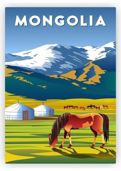Mongolia Moğolistan Ahşap Poster 20X29 cm