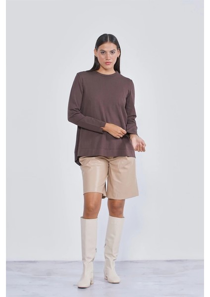 Basic Tunik Ön Kısa Arka Uzun Tunik - 902 Kahve modelleri