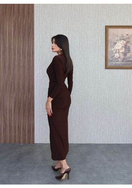 Kemerli Büzgü Detay Uzun Elbise indirimleri