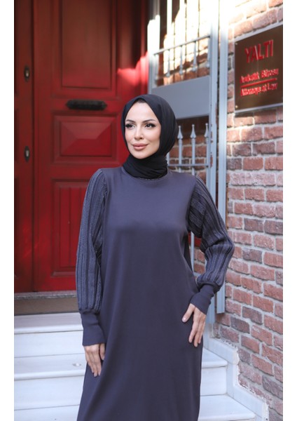 Simli Balon Kol Merserize Elbise modelleri