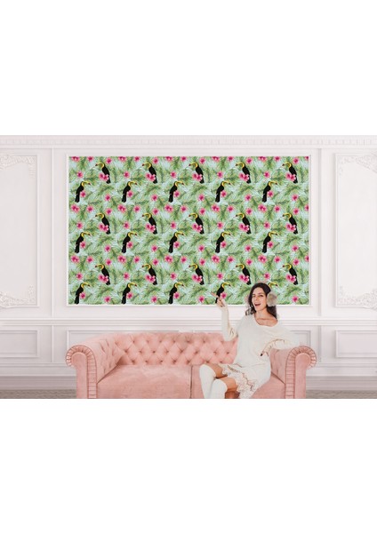 Tropikal Papağanlar Çiçekli Ağaç Yaprakları Duvar KAĞIDI-5560 fiyatları