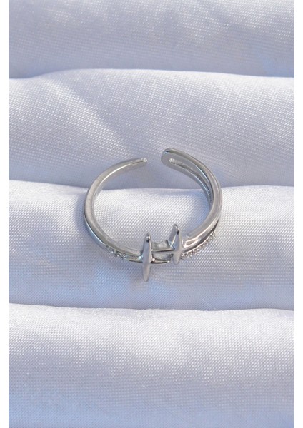 Bfs Pirinç Gümüş Renk Zirkon Taşlı 2li Görünüm Ayarlanabilir Yıldız Model Yüzük fiyatları