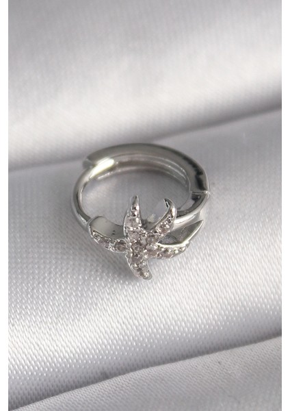 Bfs 316L Çelik Gümüş Renk Zirkon Taşlı Deniz Yıldızı Model Tragus Piercing