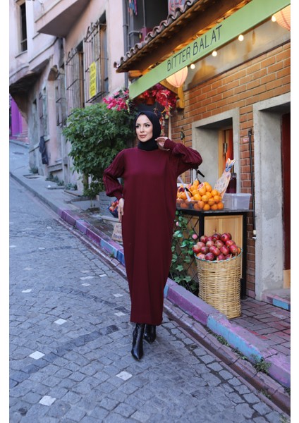 Simli Balon Kol Merserize Elbise