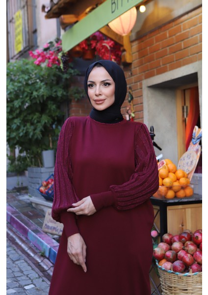Simli Balon Kol Merserize Elbise fırsatları