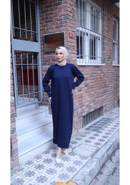 Simli Balon Kol Merserize Elbise