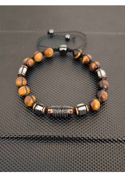 Mikro Zirkon Aparat-8 mm Özel Seri Kaplangözü-Hematit Doğaltaş Bileklik Takı Aksesuar Erkek Bileklik Kadın Bileklik