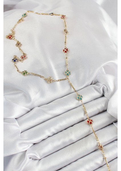 Bfs Pirinç Asorti Kalpli Yonca Model Gold Renk Zirkon Taşlı Y Kolye fiyatları