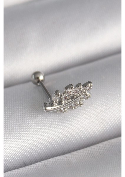 Bfs 316L Çelik Gümüş Renk Zirkon Taşlı Dal Tragus Piercing