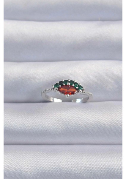 Bfs Pirinç Gümüş Renk Renkli Zirkon Taşlı Ayarlanabilir Karpuz Model Yüzük