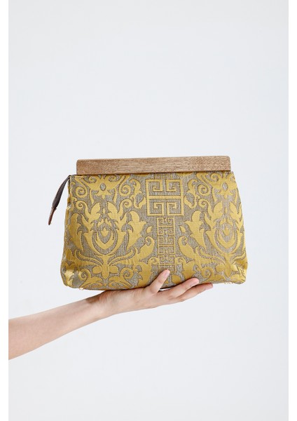 Kadın Hardal Otantik Desen Clutch Çanta