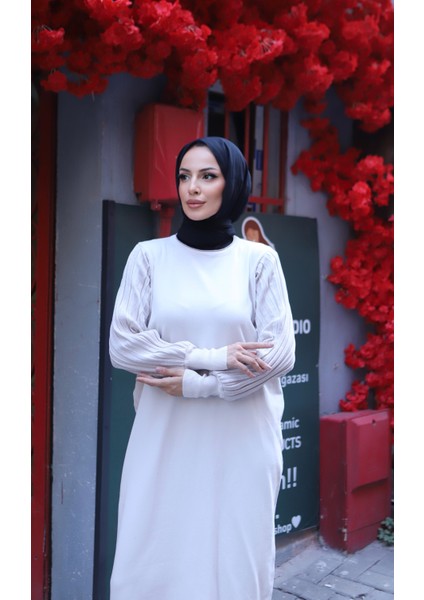 Simli Balon Kol Merserize Elbise modelleri