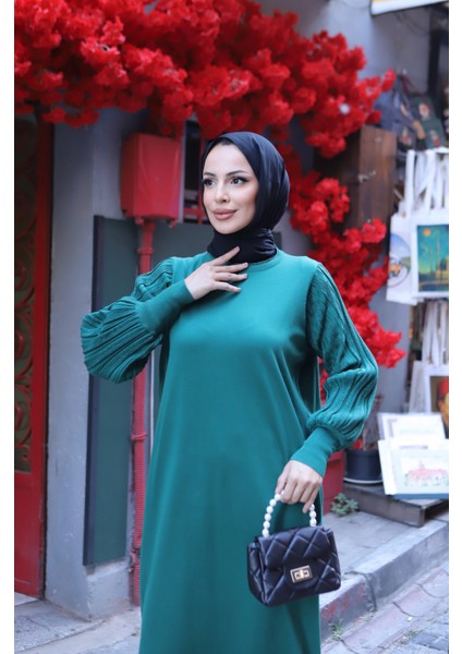 Simli Balon Kol Merserize Elbise modelleri