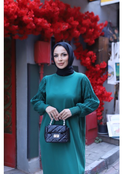 Simli Balon Kol Merserize Elbise fırsatları