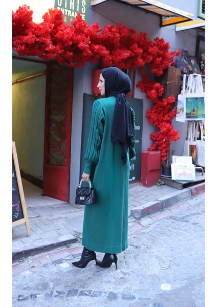 Simli Balon Kol Merserize Elbise