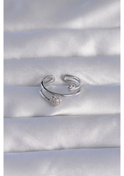 Bfs Pirinç Gümüş Renk Zirkon Taşlı Kalpli Model Ayarlanabilir Yüzük fiyatları