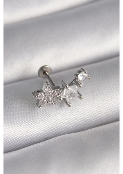 Bfs 316L Çelik Gümüş Renk Zirkon Taşlı Yıldız Model Tragus Piercing
