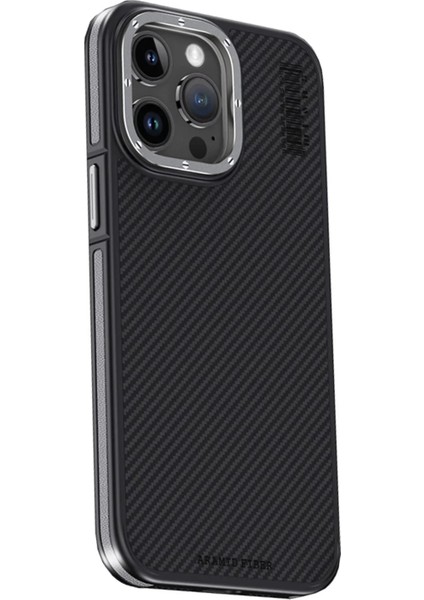 Bfs iPhone 15 Pro Max Kılıf Aramid 600D Kevlar Karbon Fiber Magsafe Kapak - Gri
