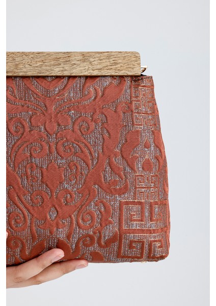 Kadın Kiremit Otantik Desen Clutch Çanta indirimleri