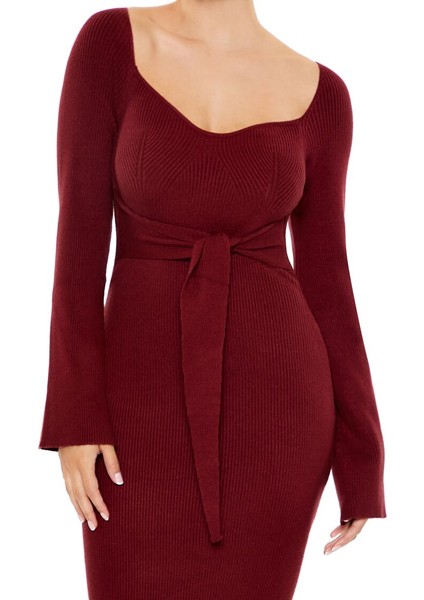 Bağlamalı Bel Detaylı Midi Triko Elbise modelleri