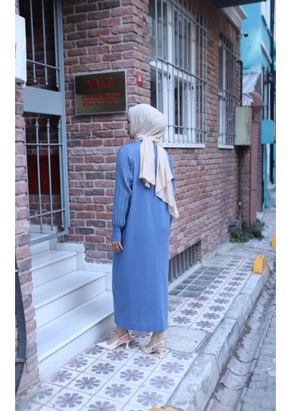 Simli Balon Kol Merserize Elbise