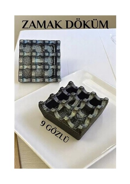 Kapaklı Zamak Döküm Kare Küllük Metal Kül Tablası - Kafe Küllüğü Sarı-Kahve